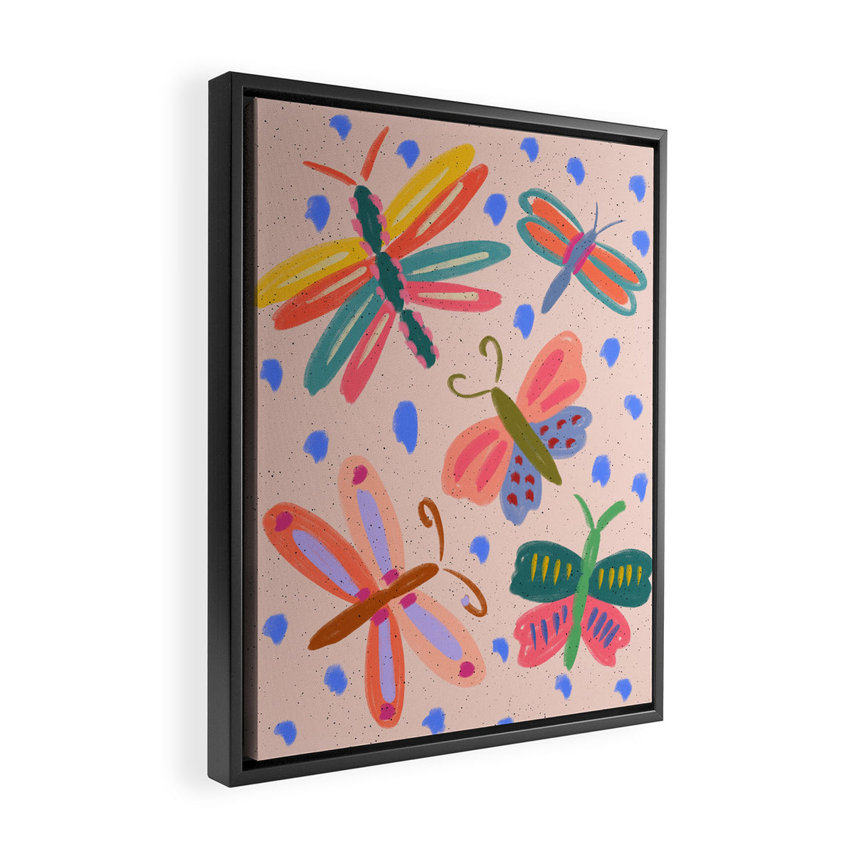 Happy and Colorful Butterflies Illustration Framed Canvas Print Gallery Image 2
