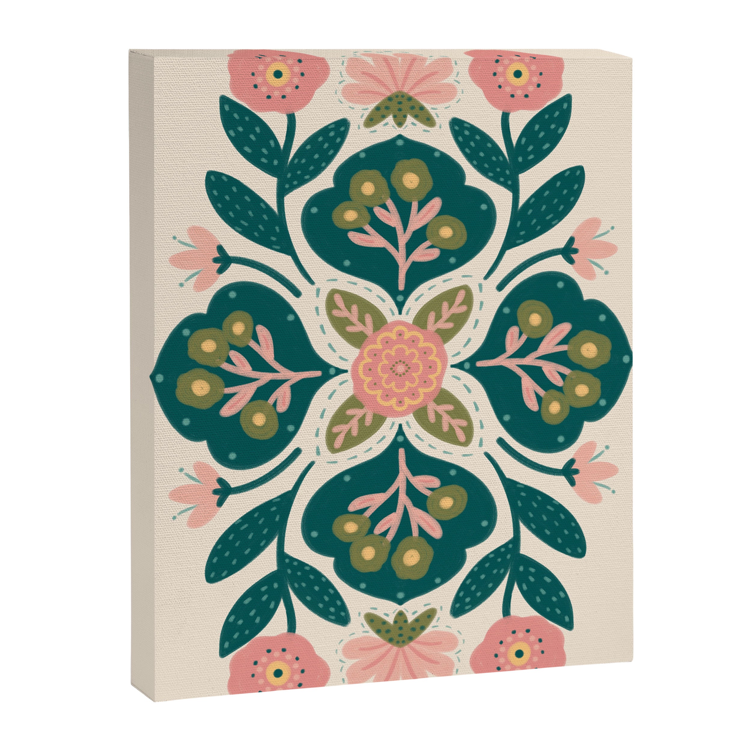Indian Floral - pink and green  Canvas Print Gallery Image 8