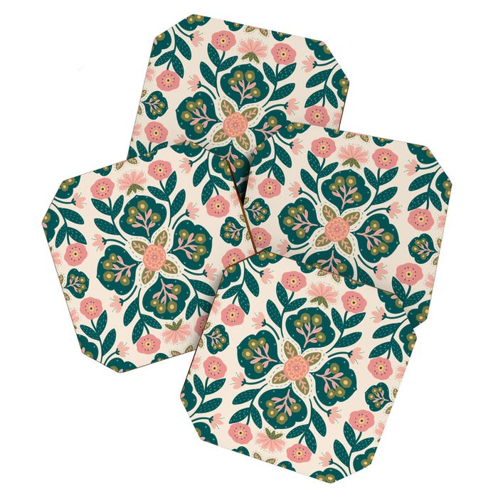 Indian Floral - pink and green  Coaster Gallery Image 1