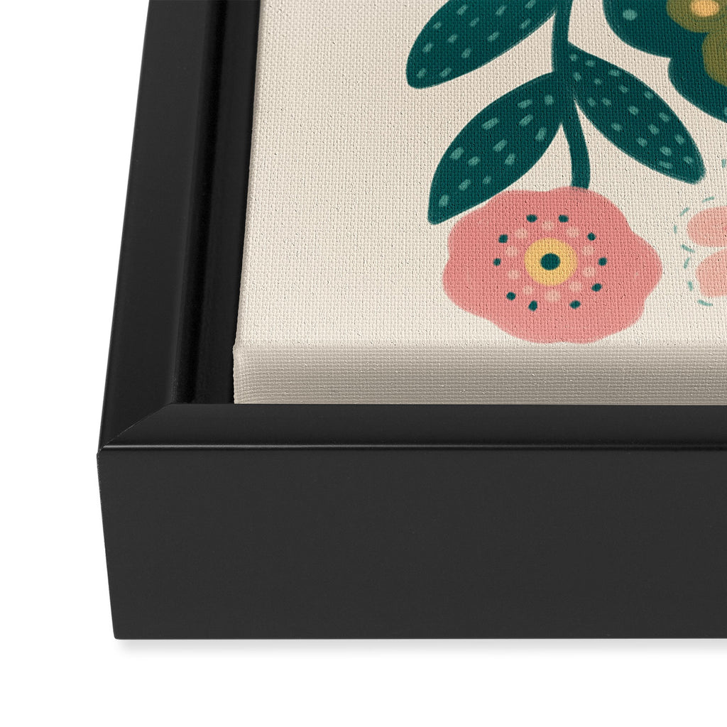Indian Floral - pink and green  Framed Canvas Print Gallery Image 3
