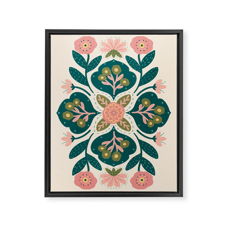 Indian Floral - pink and green  Framed Canvas Print Gallery Image 8