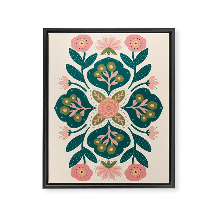 Indian Floral - pink and green  Framed Canvas Print Gallery Image 1