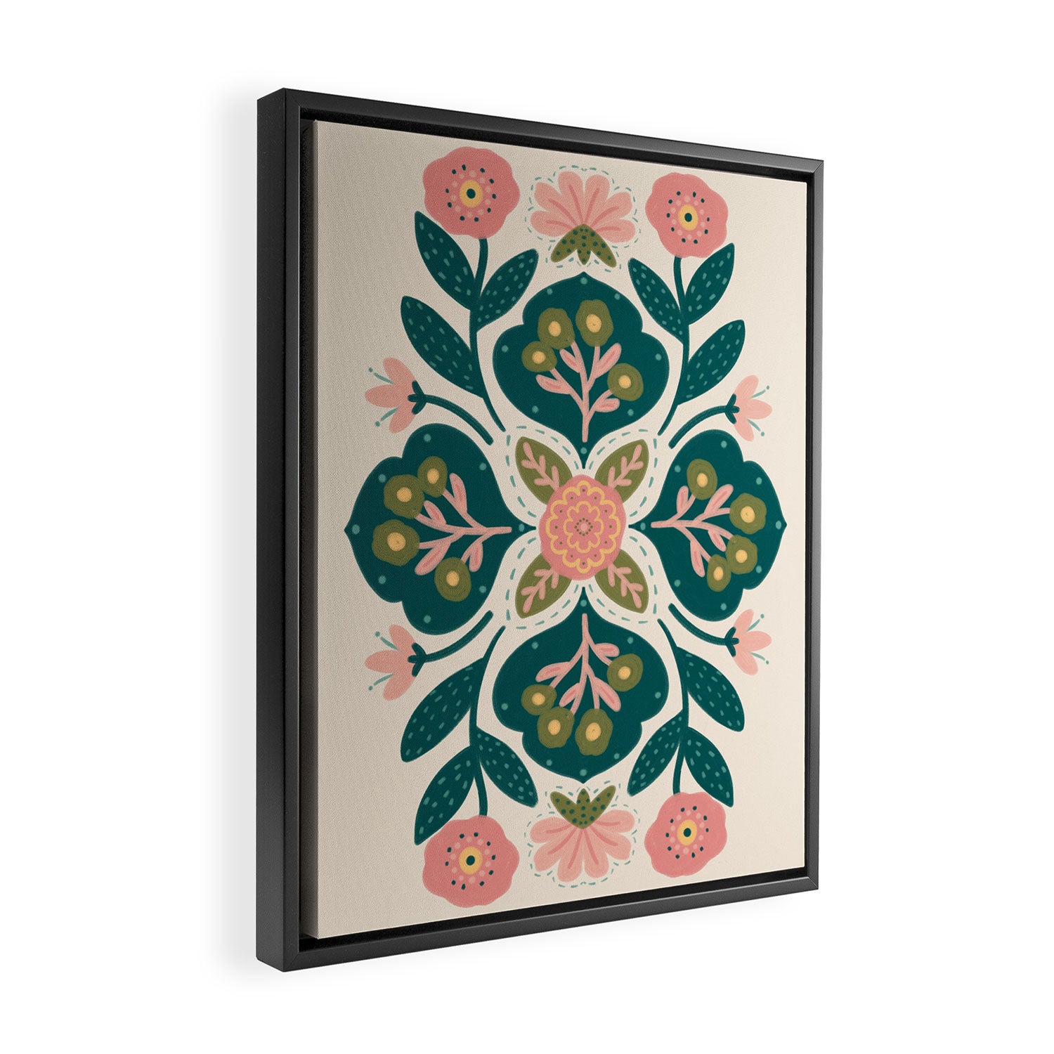 Indian Floral - pink and green  Framed Canvas Print Gallery Image 2