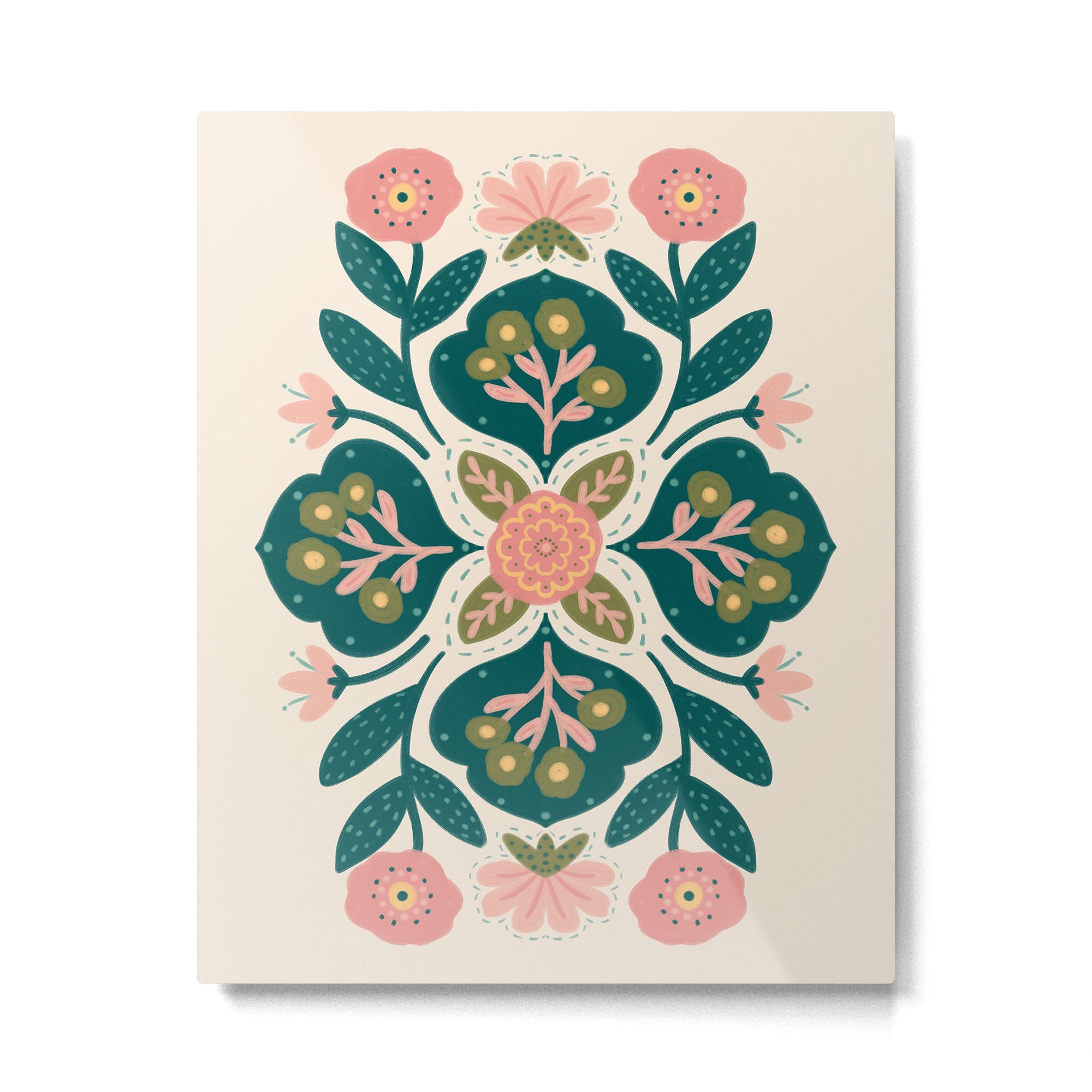 Indian Floral - pink and green  Metal Print Gallery Image 6