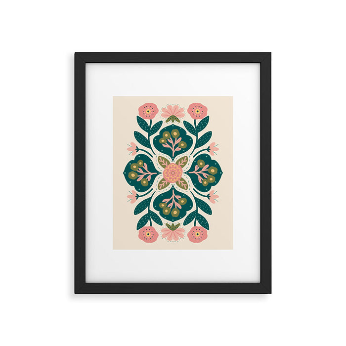 Indian Floral - pink and green  Framed Art Print Gallery Image 1