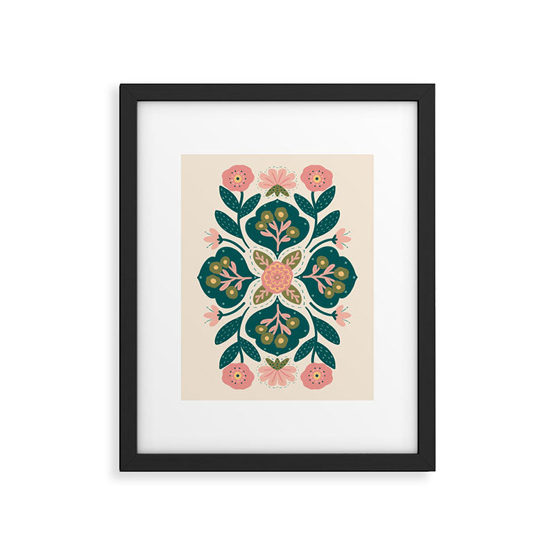 Indian Floral - pink and green  Framed Art Print Gallery Image 6