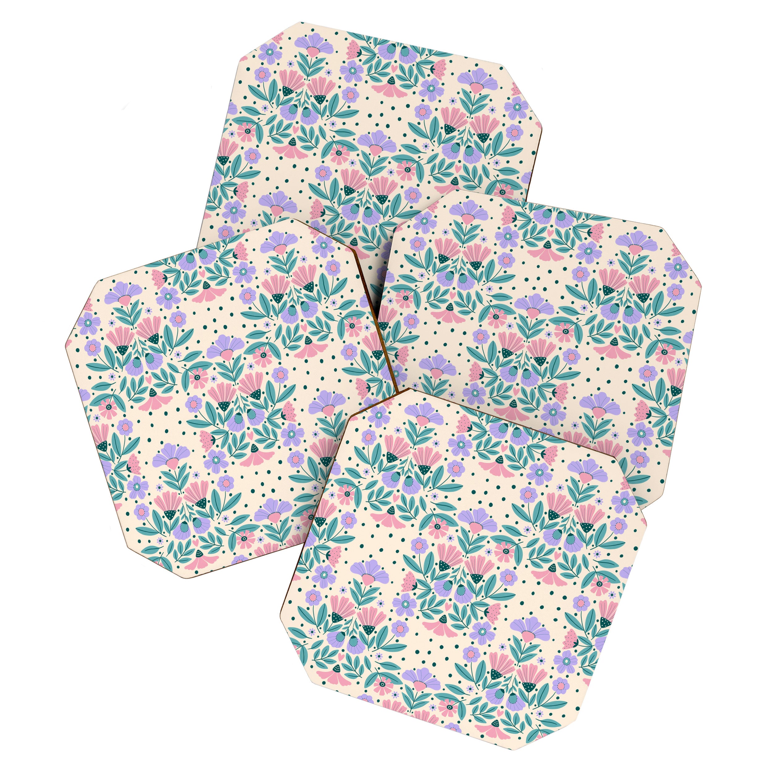 Light Pink and Purple Floral Pattern Coaster Gallery Image 1