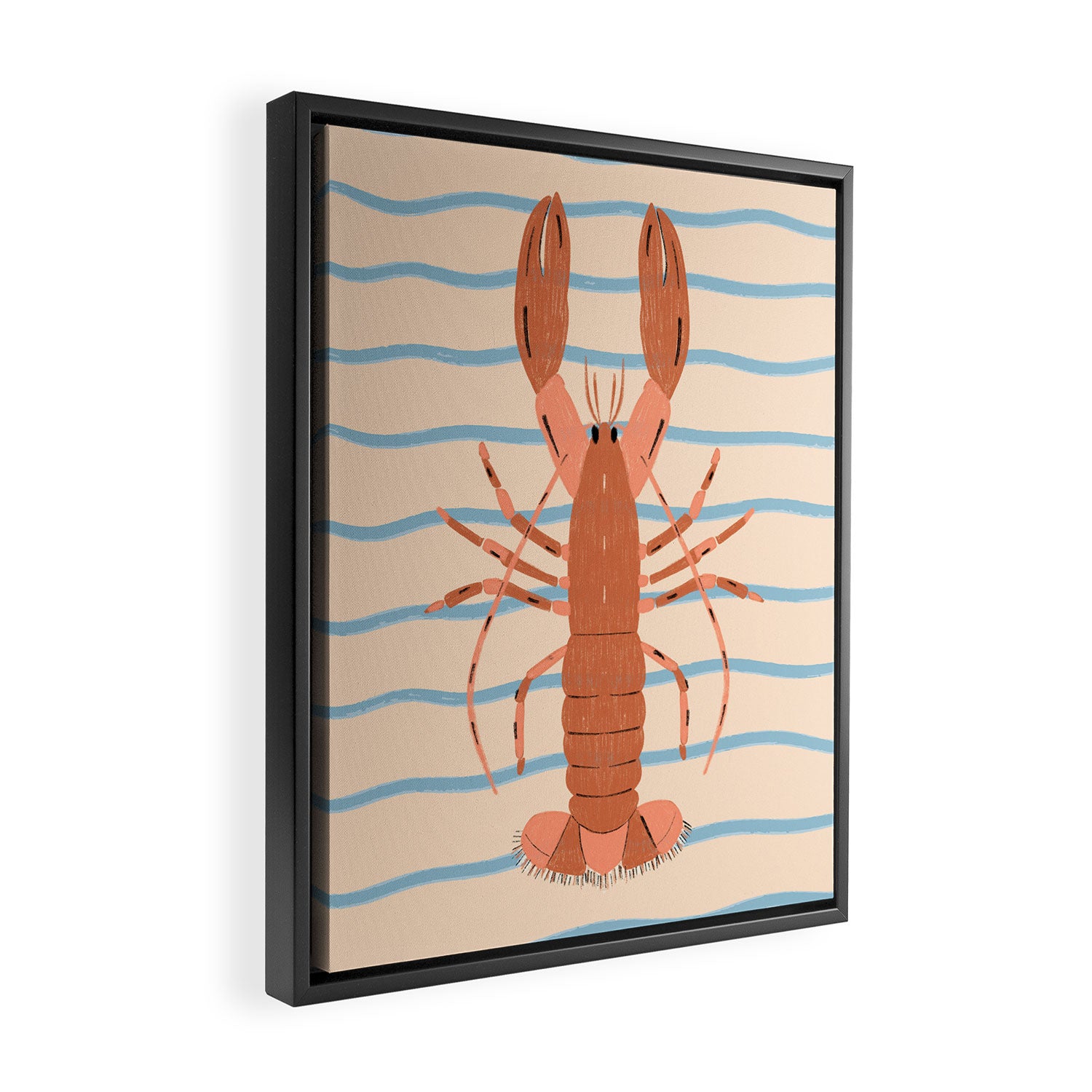 Lobster - Blue Stripes Framed Canvas Print Gallery Image 2