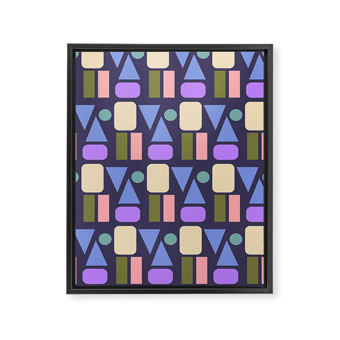 Mid-century Geometric Color Fun - Dark Blue Framed Canvas Print Gallery Image 1