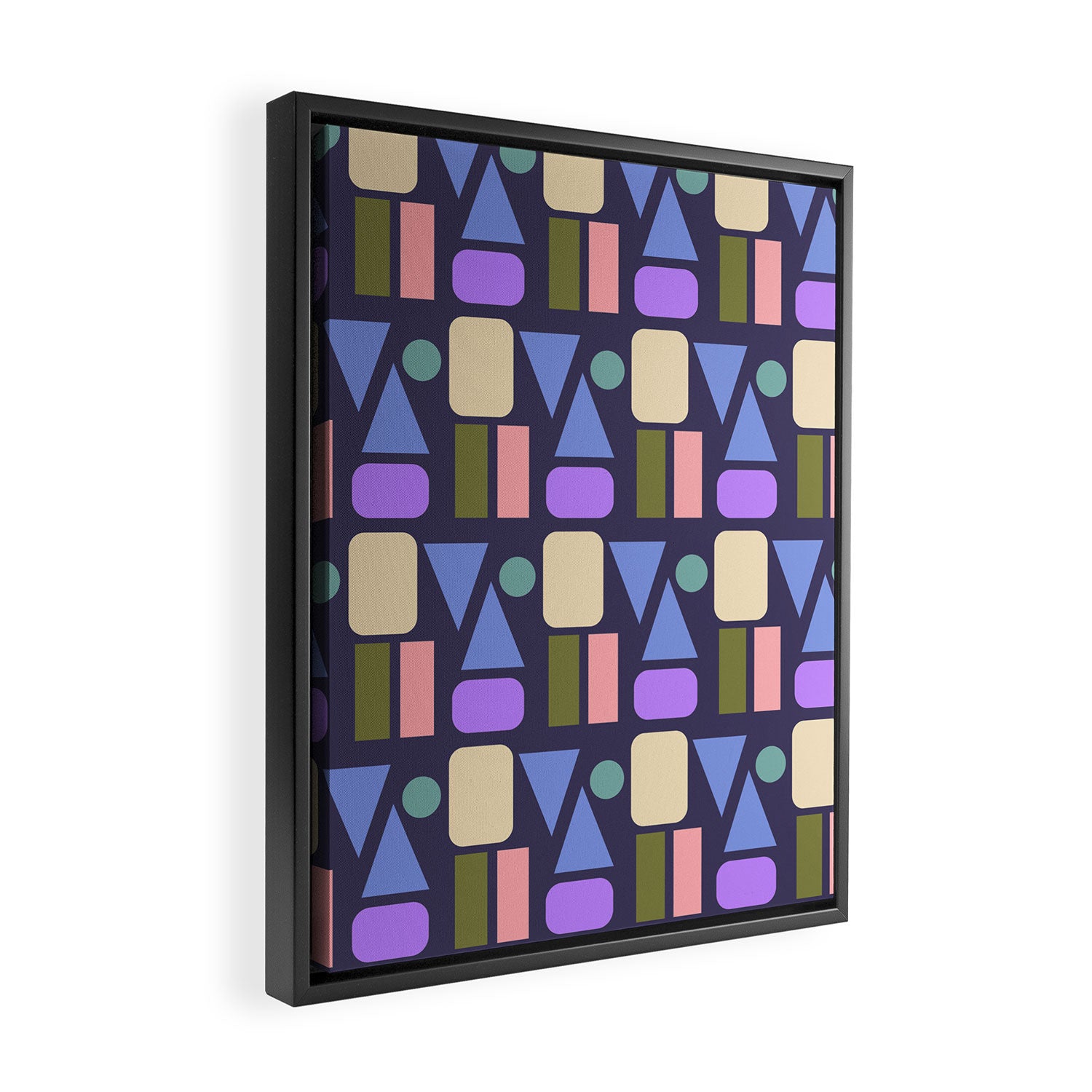 Mid-century Geometric Color Fun - Dark Blue Framed Canvas Print Gallery Image 2
