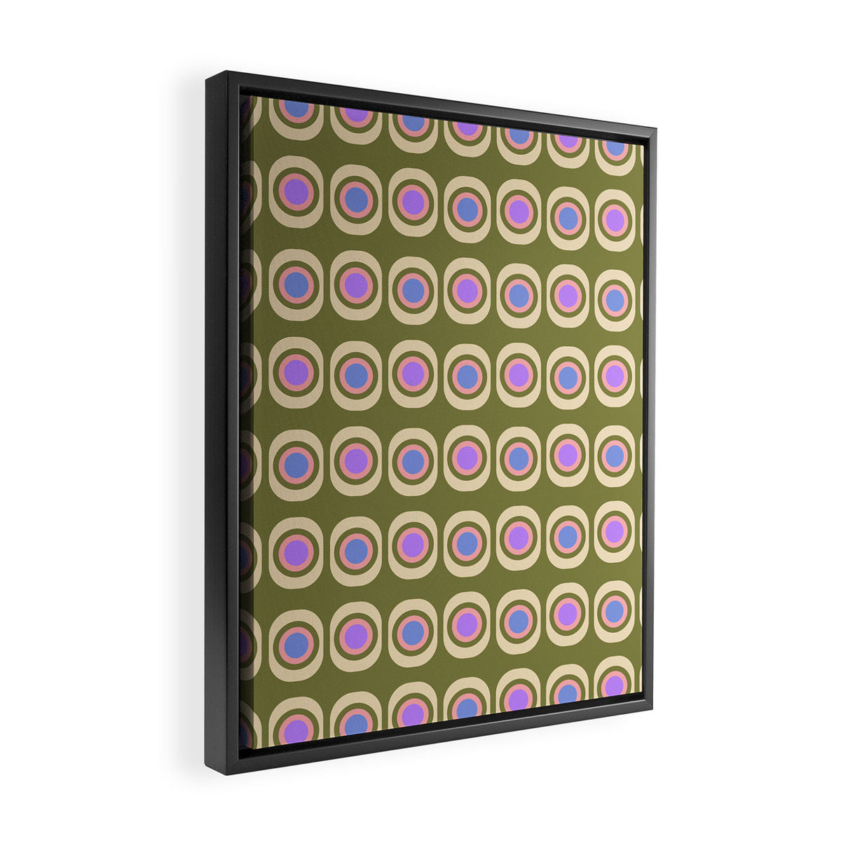 Mid-century Modern Pattern - Olive, Pink and Blue Framed Canvas Print Gallery Image 2