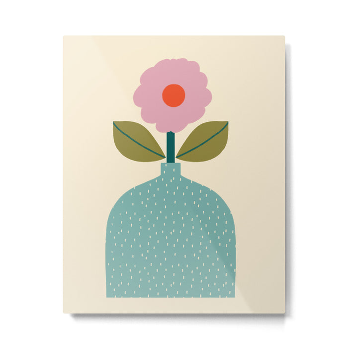 Modern Floral - Green Vase  Metal Print Gallery Image 1