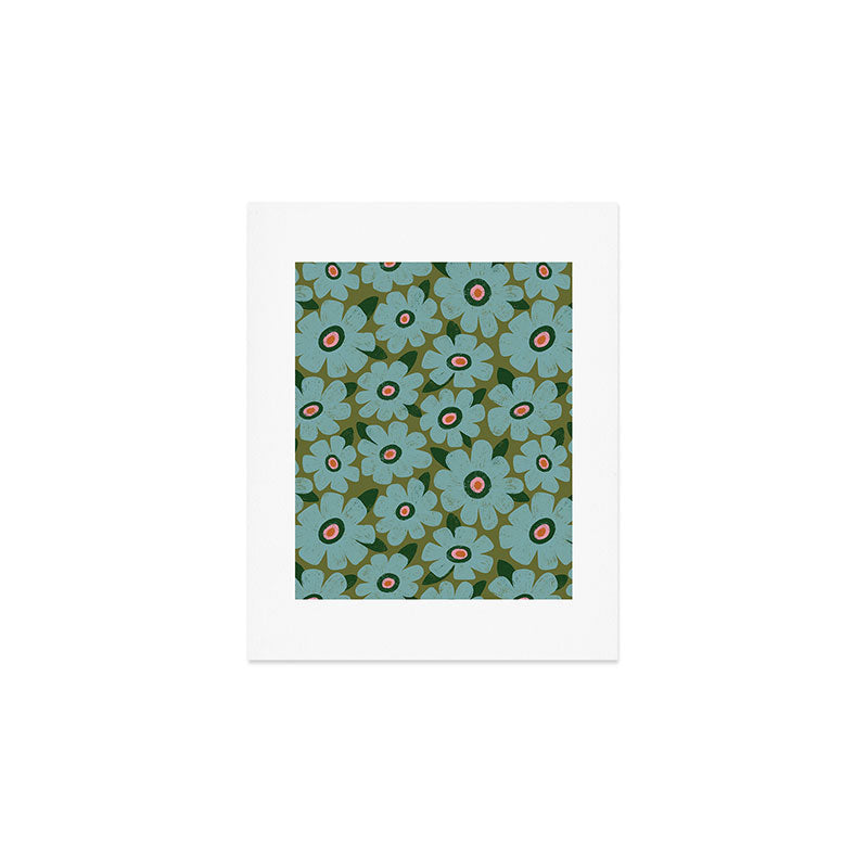 Modern Floral - Turquoise, Green and Pink Art Print Gallery Image 1