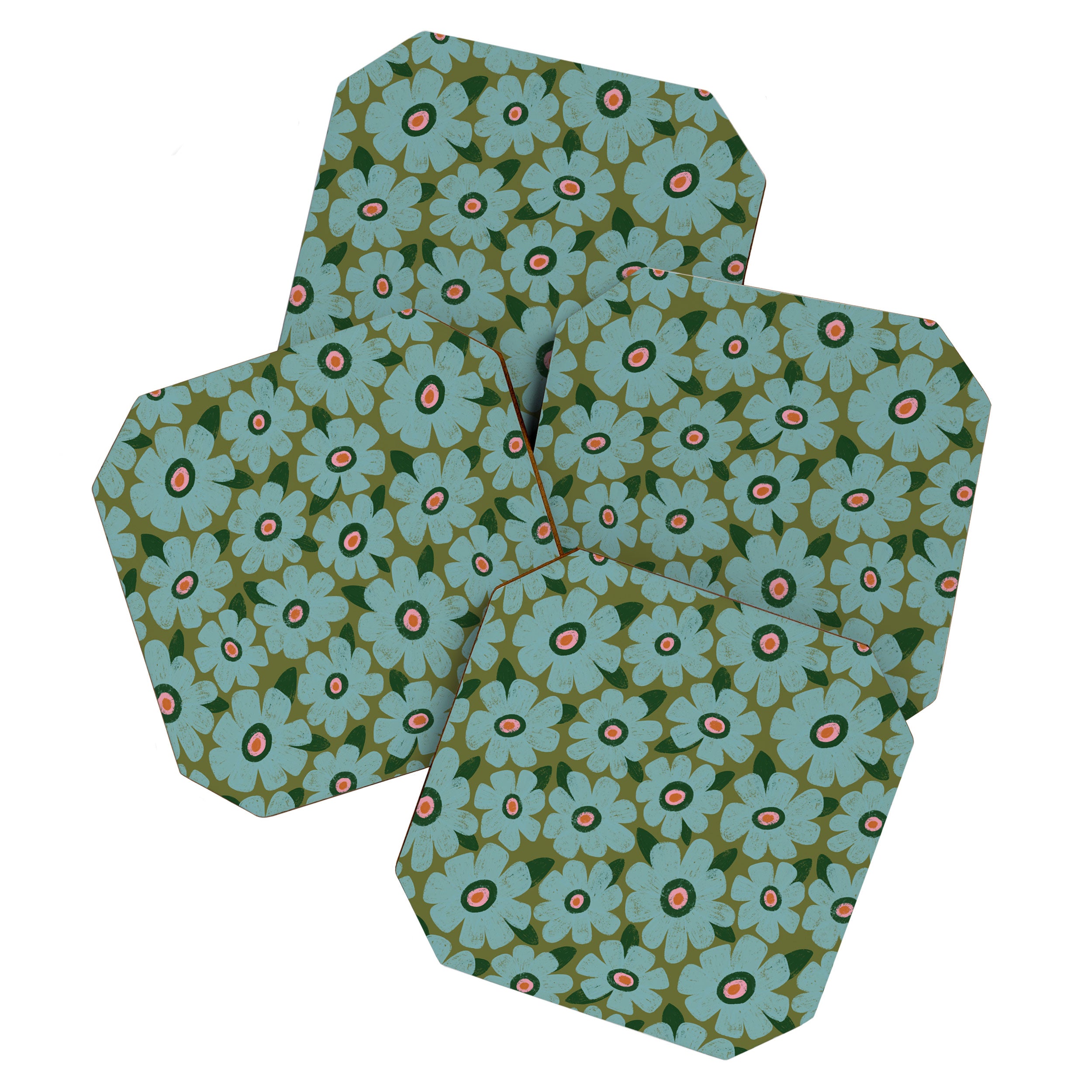 Modern Floral - Turquoise, Green and Pink Coaster Gallery Image 1