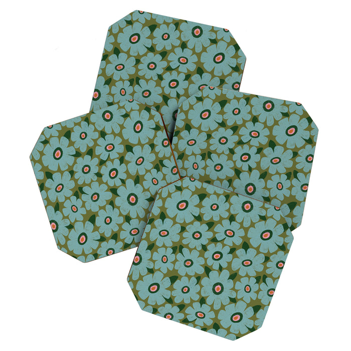 Modern Floral - Turquoise, Green and Pink Coaster Gallery Image 1