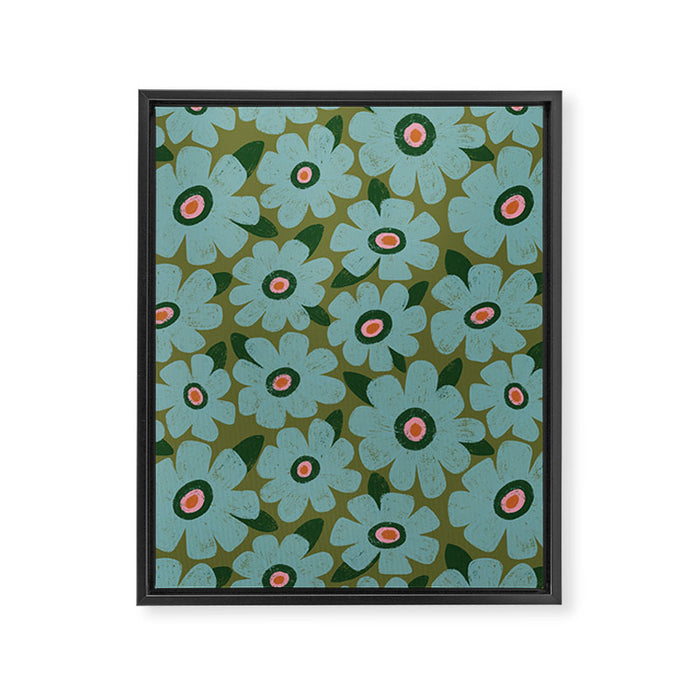 Modern Floral - Turquoise, Green and Pink Framed Canvas Print Gallery Image 1