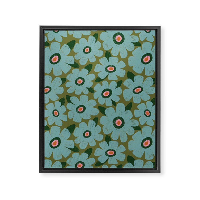 Modern Floral - Turquoise, Green and Pink Framed Canvas Print Gallery Image 8