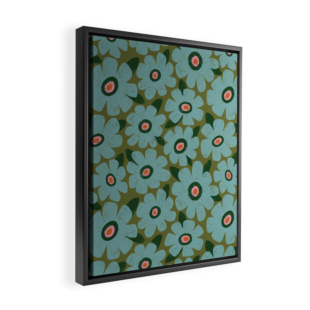 Modern Floral - Turquoise, Green and Pink Framed Canvas Print Gallery Image 2