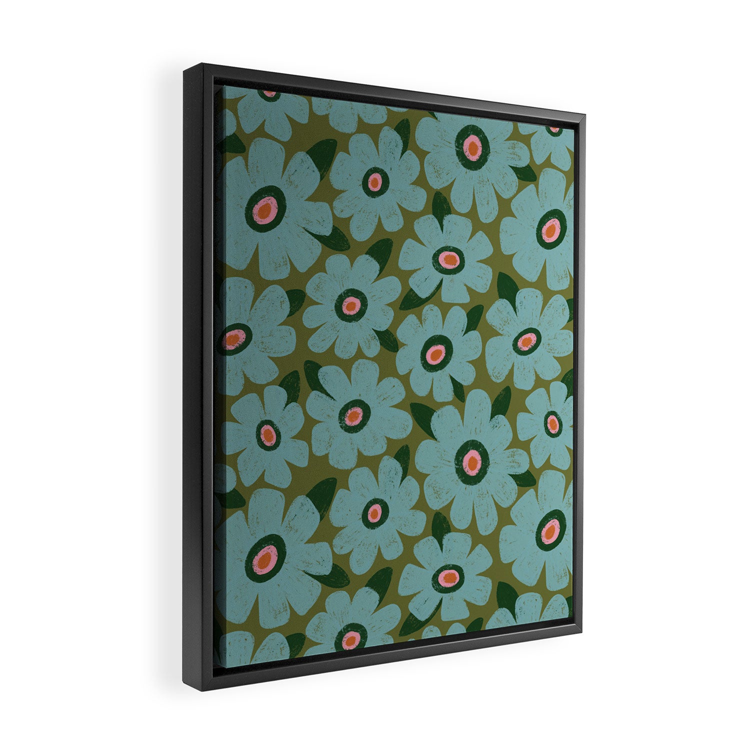 Modern Floral - Turquoise, Green and Pink Framed Canvas Print Gallery Image 2