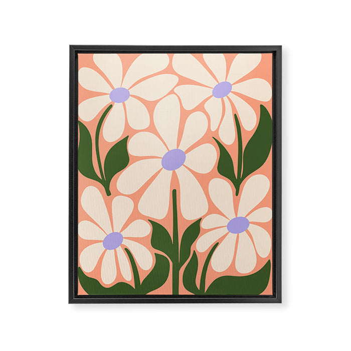 Oh, Daisy! Peach, off-white, purple and green Framed Canvas Print Gallery Image 1