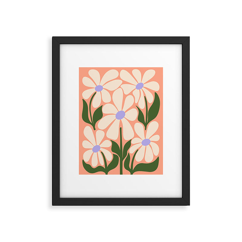 Oh, Daisy! Peach, off-white, purple and green Framed Art Print Gallery Image 6