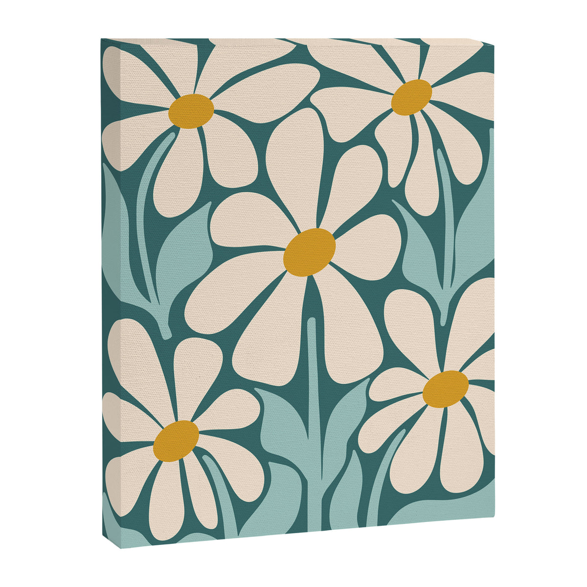 Oh, Daisy! Teal, off-white, yellow Canvas Print Gallery Image 8