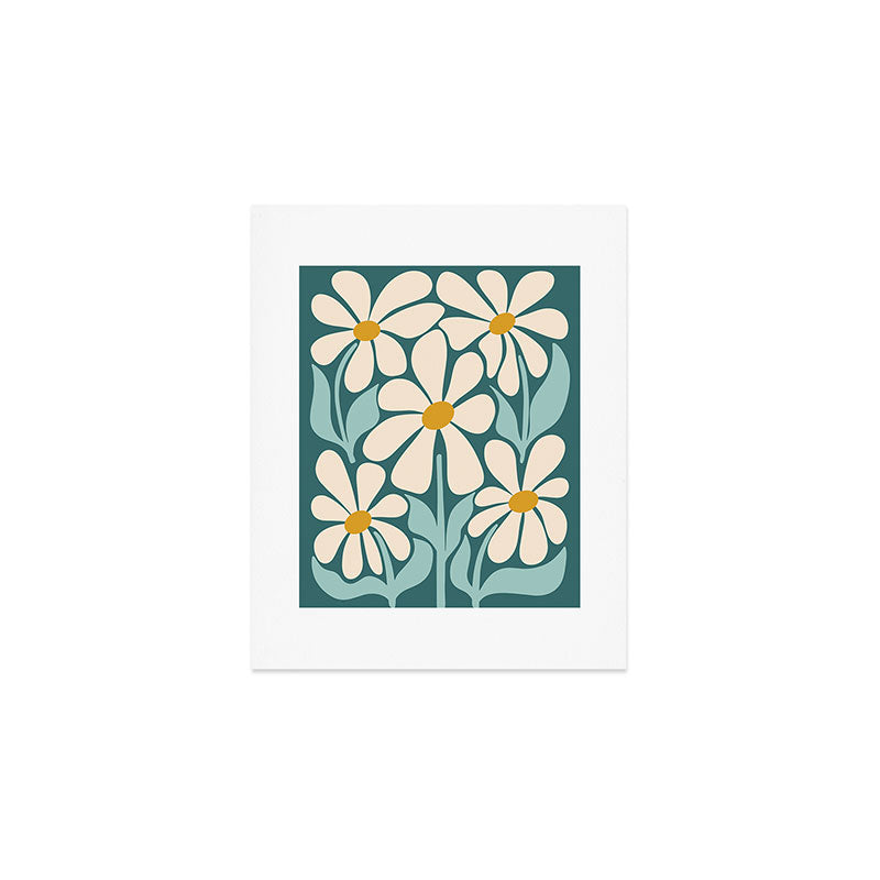 Oh, Daisy! Teal, off-white, yellow Art Print Gallery Image 1