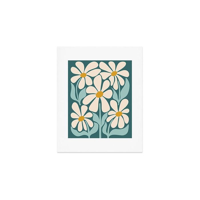 Oh, Daisy! Teal, off-white, yellow Art Print Gallery Image 1