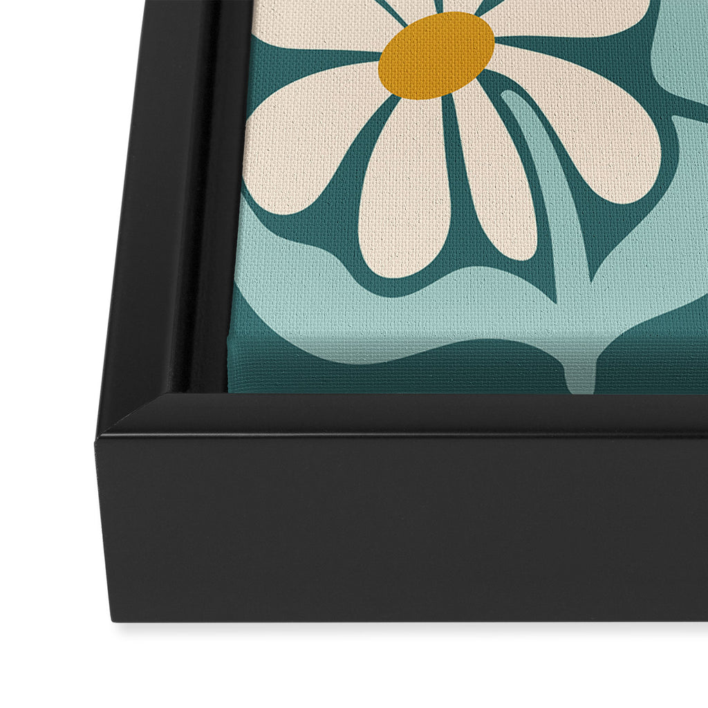 Oh, Daisy! Teal, off-white, yellow Framed Canvas Print Gallery Image 3