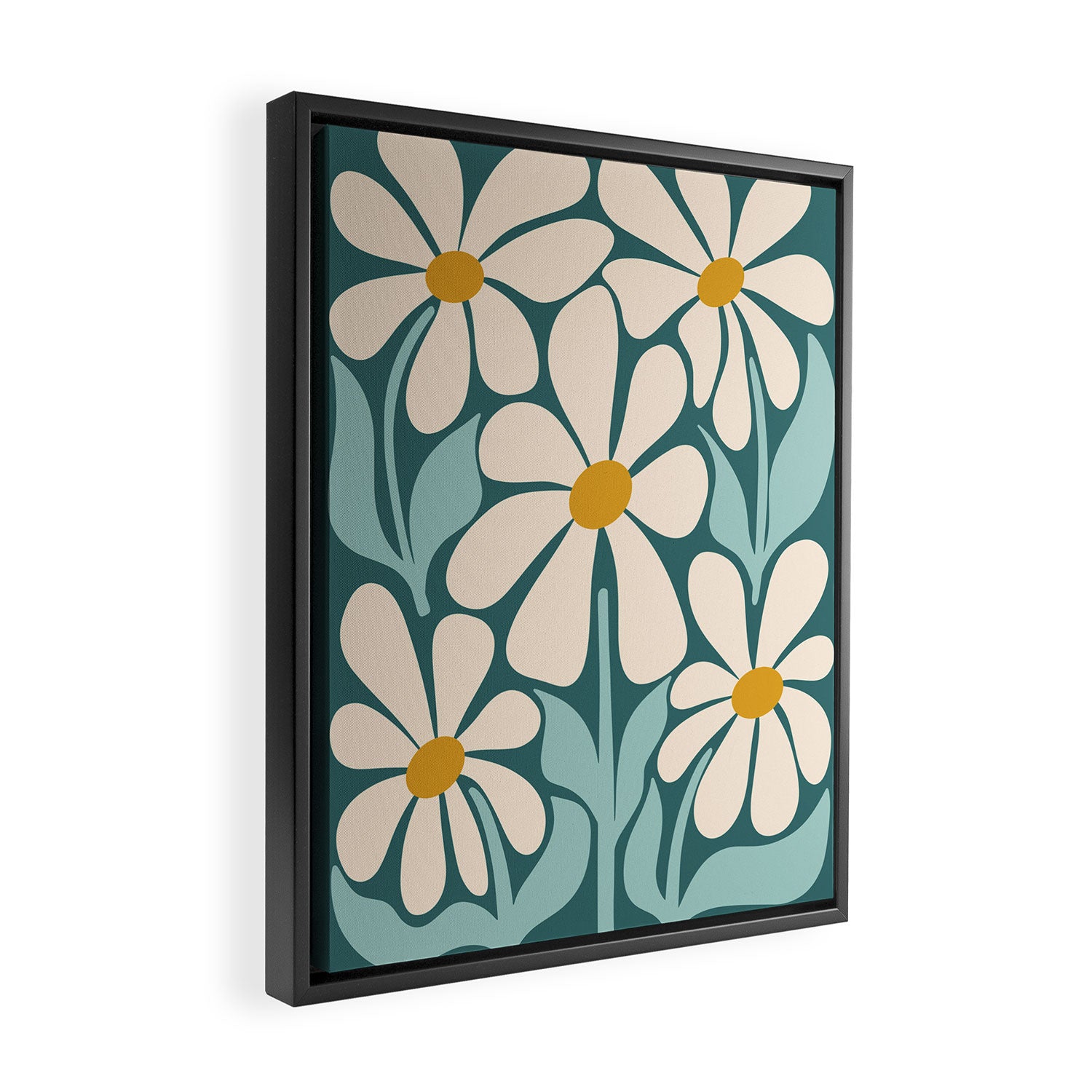 Oh, Daisy! Teal, off-white, yellow Framed Canvas Print Gallery Image 2
