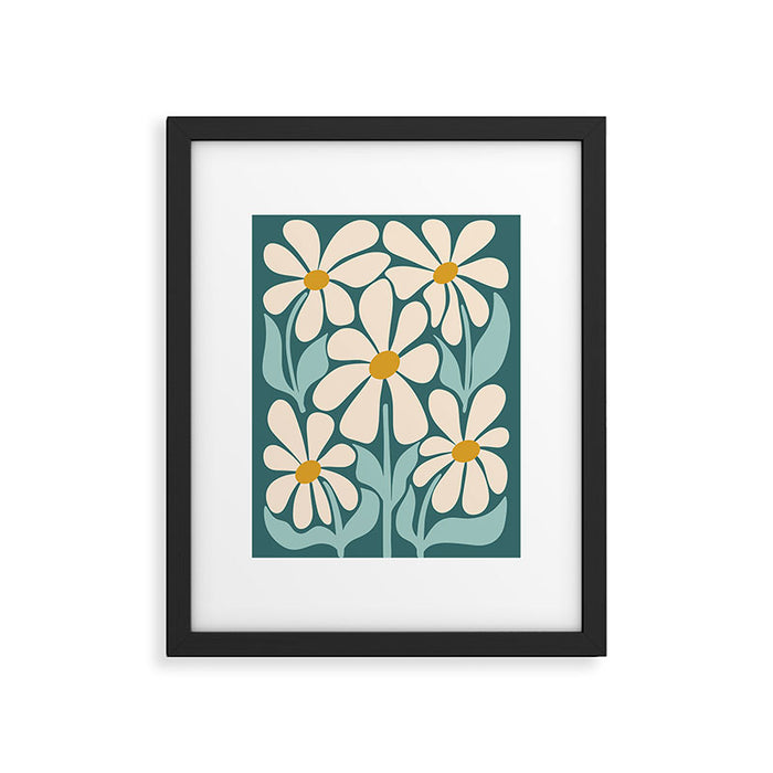 Oh, Daisy! Teal, off-white, yellow Framed Art Print Gallery Image 1