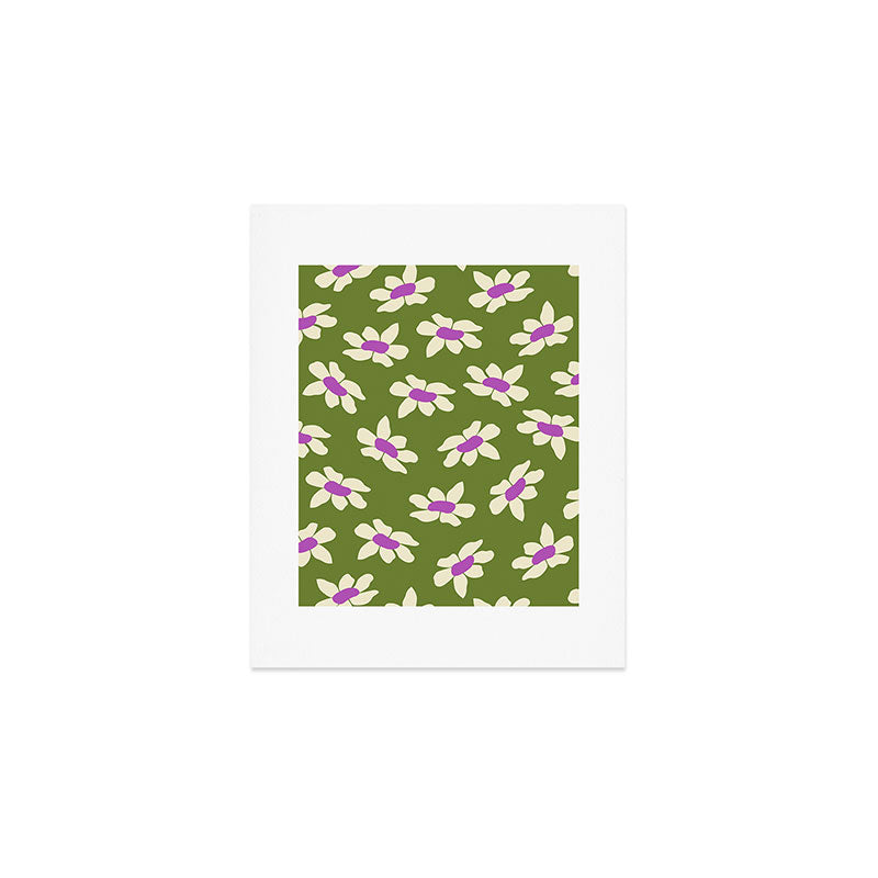 Olive and Purple - Retro Daisies  Art Print Gallery Image 1