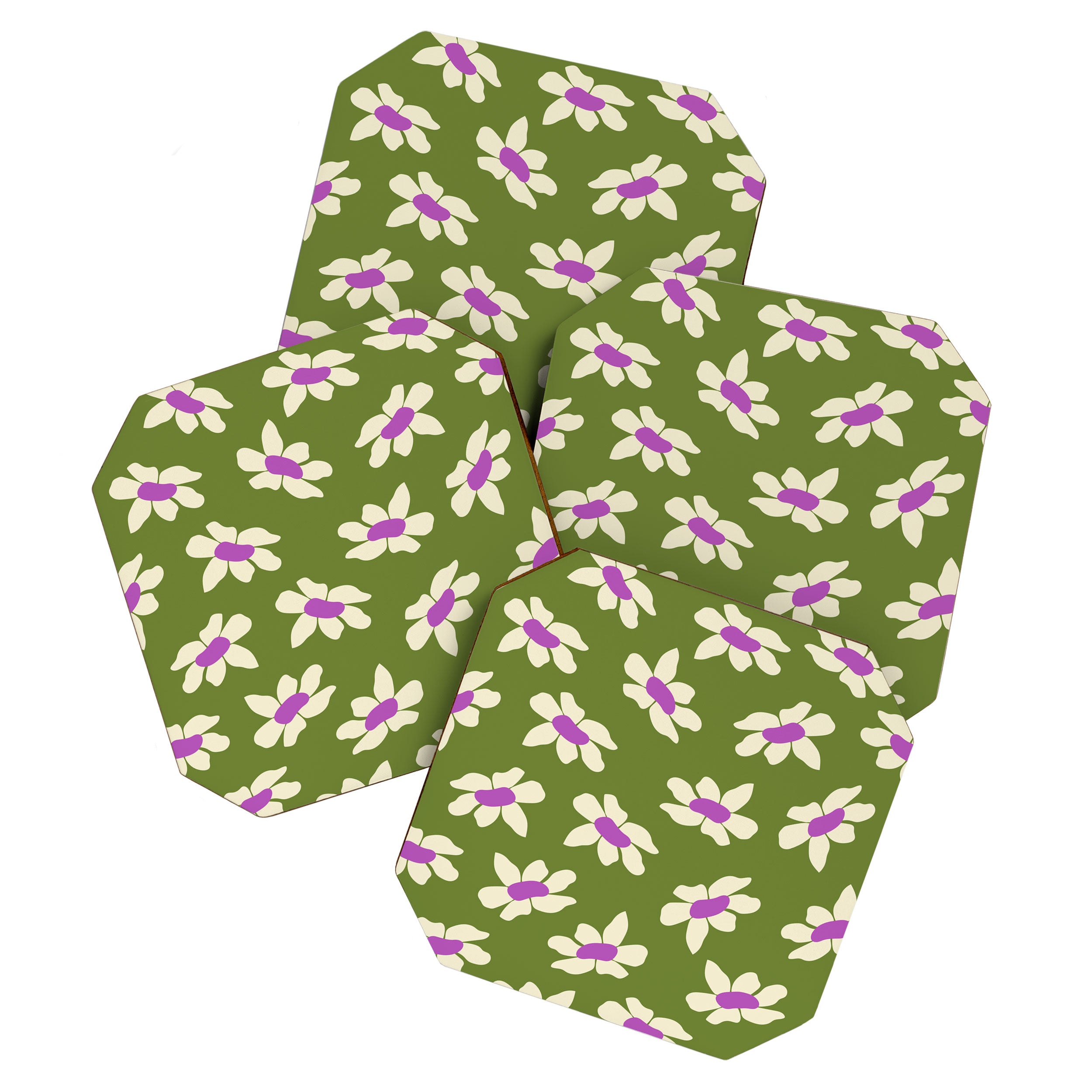 Olive and Purple - Retro Daisies  Coaster Gallery Image 1