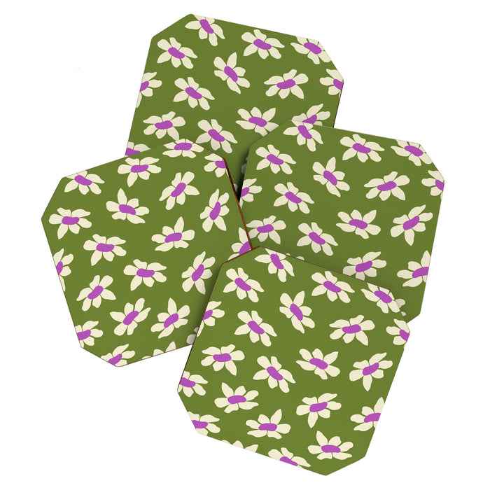 Olive and Purple - Retro Daisies  Coaster Gallery Image 1