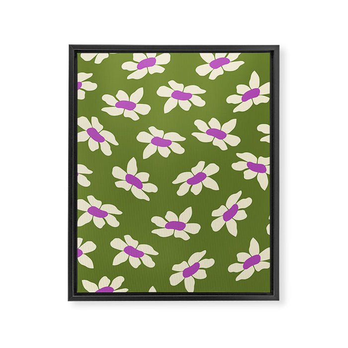 Olive and Purple - Retro Daisies  Framed Canvas Print Gallery Image 1