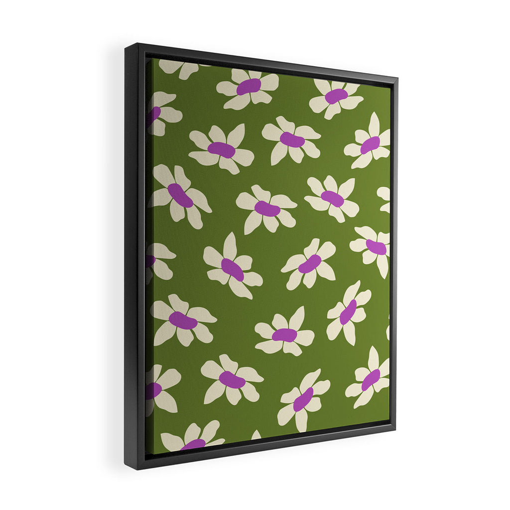 Olive and Purple - Retro Daisies  Framed Canvas Print Gallery Image 2