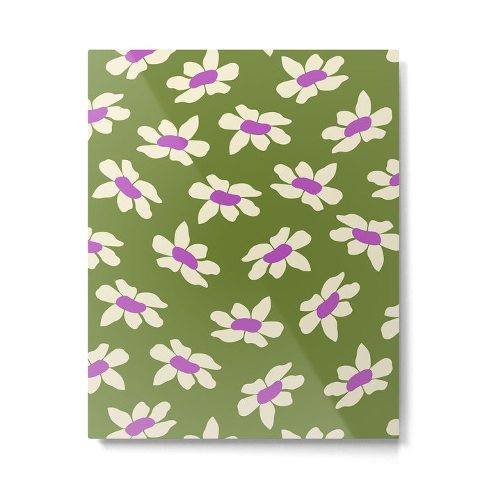 Olive and Purple - Retro Daisies  Metal Print Gallery Image 1