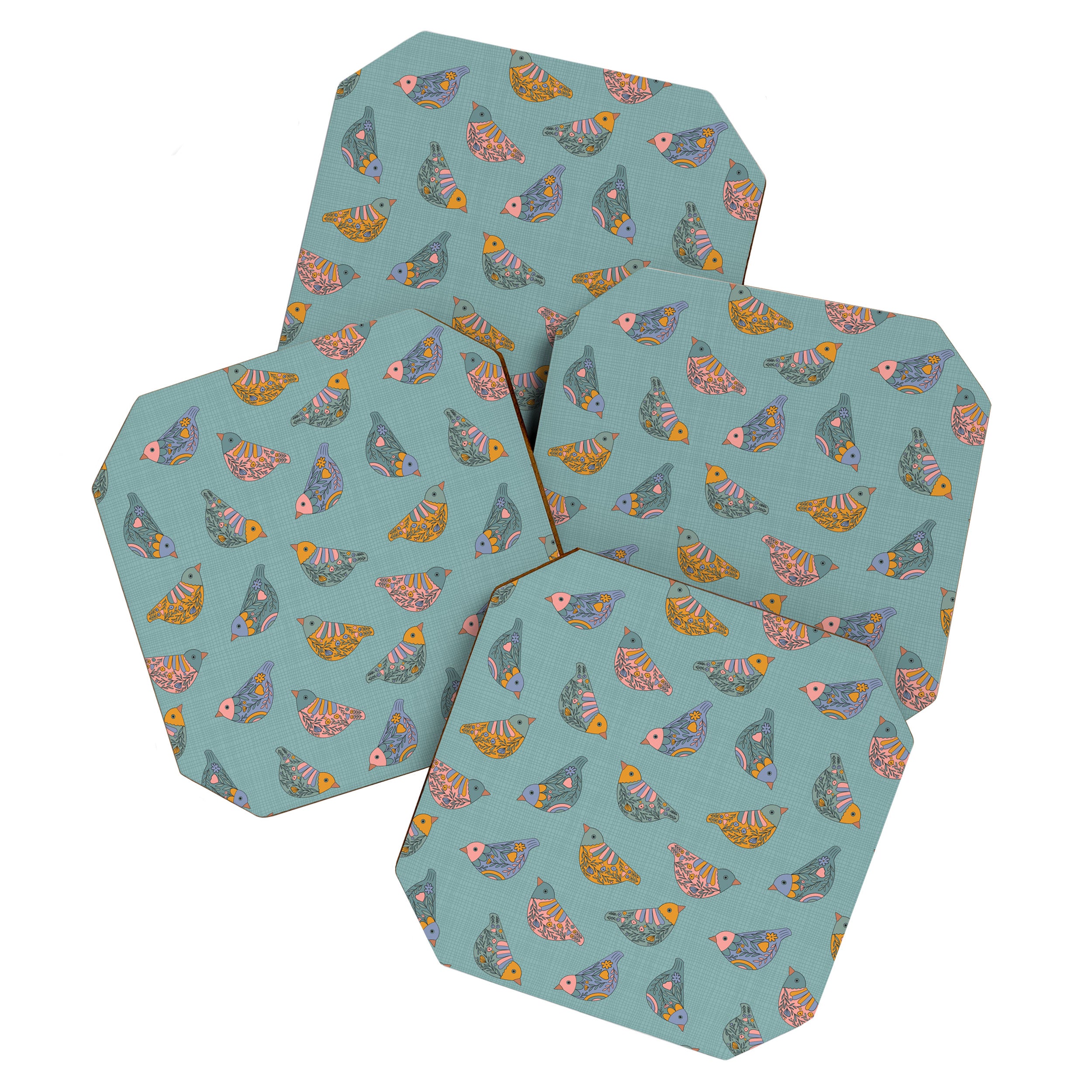 Pastel Bird Pattern  Coaster Gallery Image 1