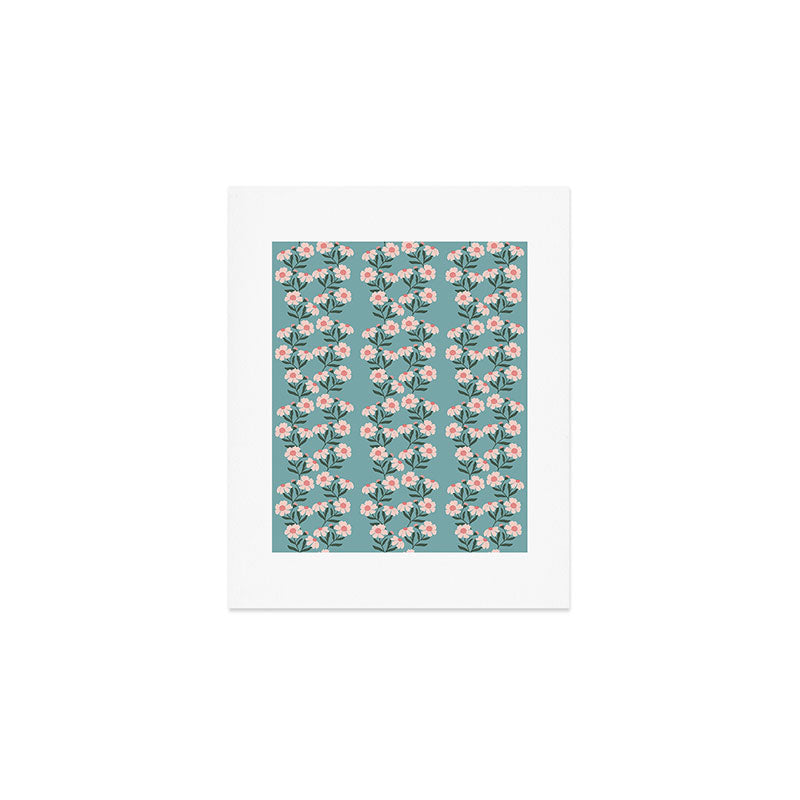 Pink and Blue Floral Pattern Art Print Gallery Image 1