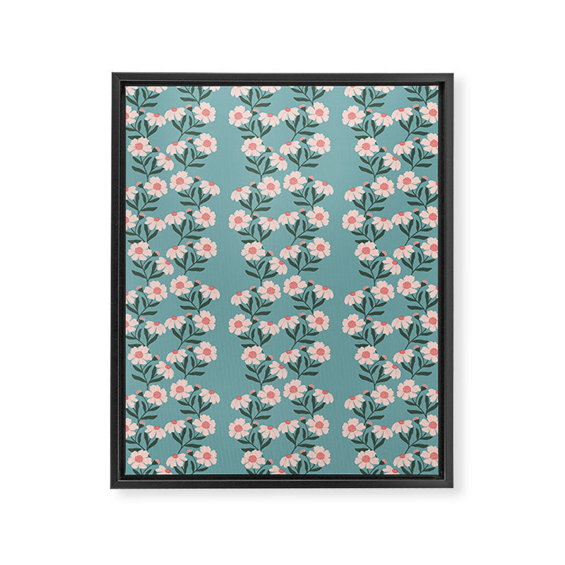 Pink and Blue Floral Pattern Framed Canvas Print Gallery Image 8
