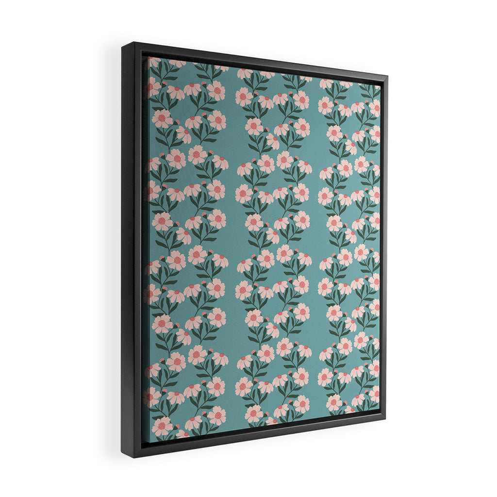 Pink and Blue Floral Pattern Framed Canvas Print Gallery Image 2
