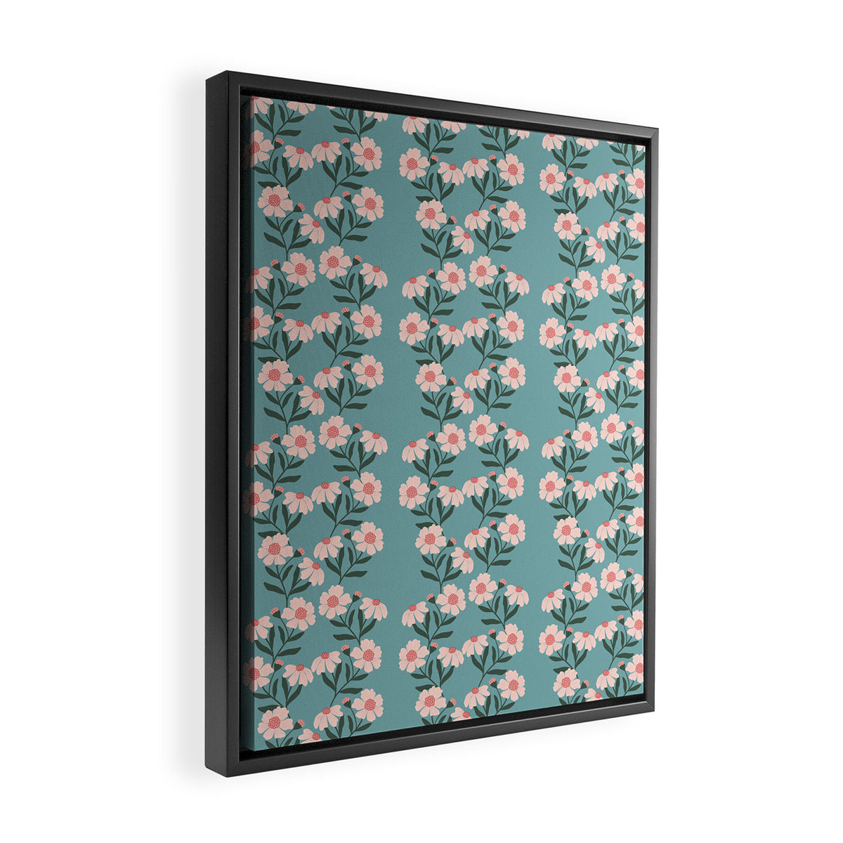 Pink and Blue Floral Pattern Framed Canvas Print Gallery Image 2