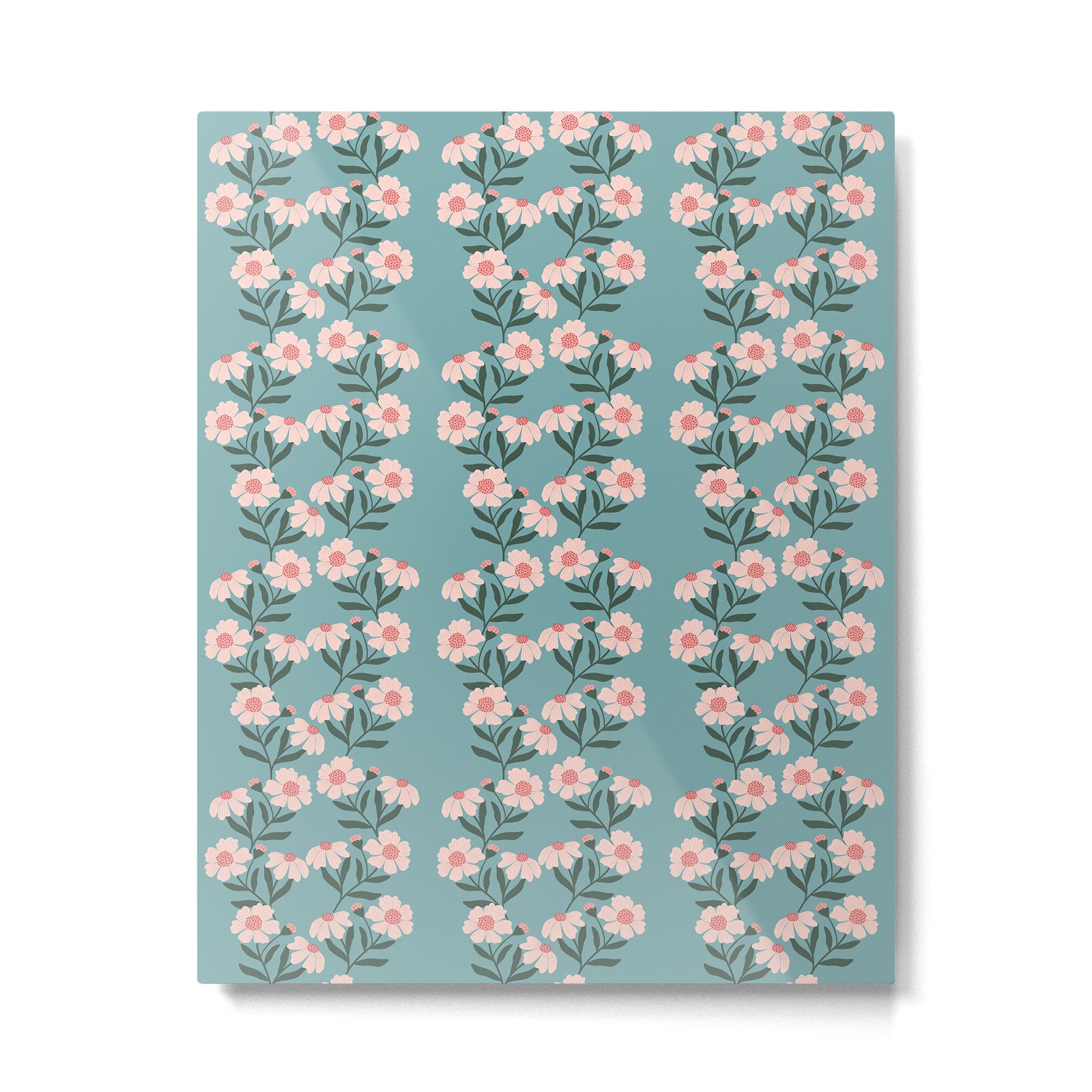Pink and Blue Floral Pattern Metal Print Gallery Image 6