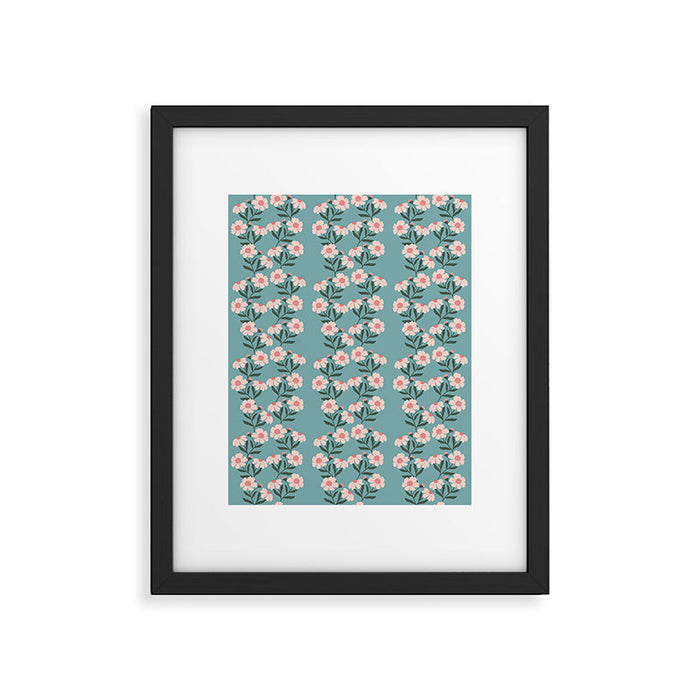 Pink and Blue Floral Pattern Framed Art Print Gallery Image 1