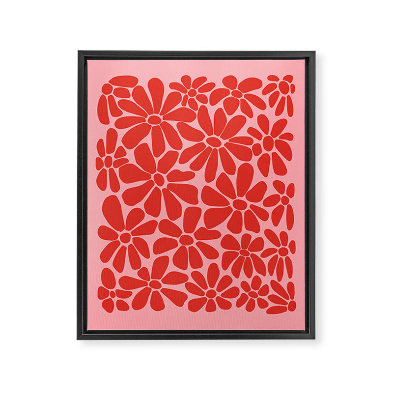 Pink and Red - Retro Floral Art Print Framed Canvas Print Gallery Image 6