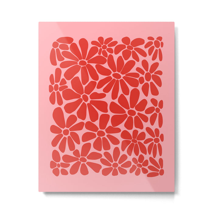Pink and Red - Retro Floral Art Print Metal Print Gallery Image 1