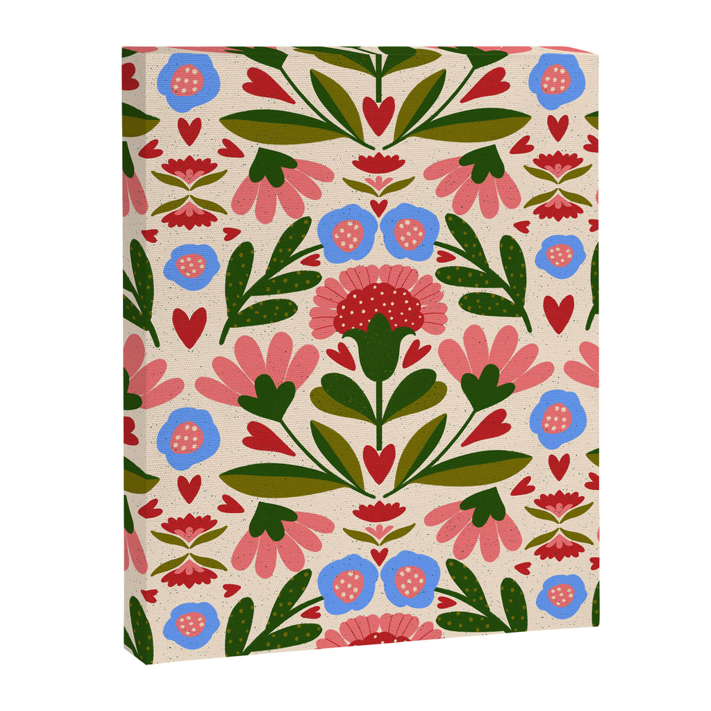 Pink, Green and Blue Folk Art Floral  Canvas Print Gallery Image 8