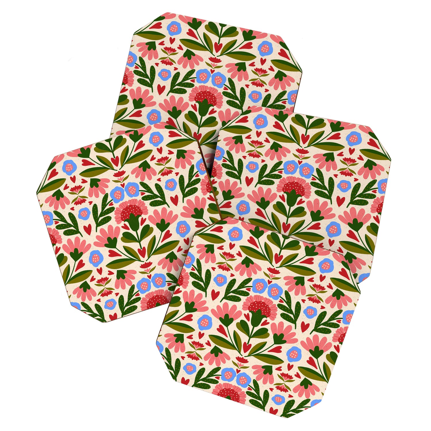 Pink, Green and Blue Folk Art Floral  Coaster Gallery Image 1