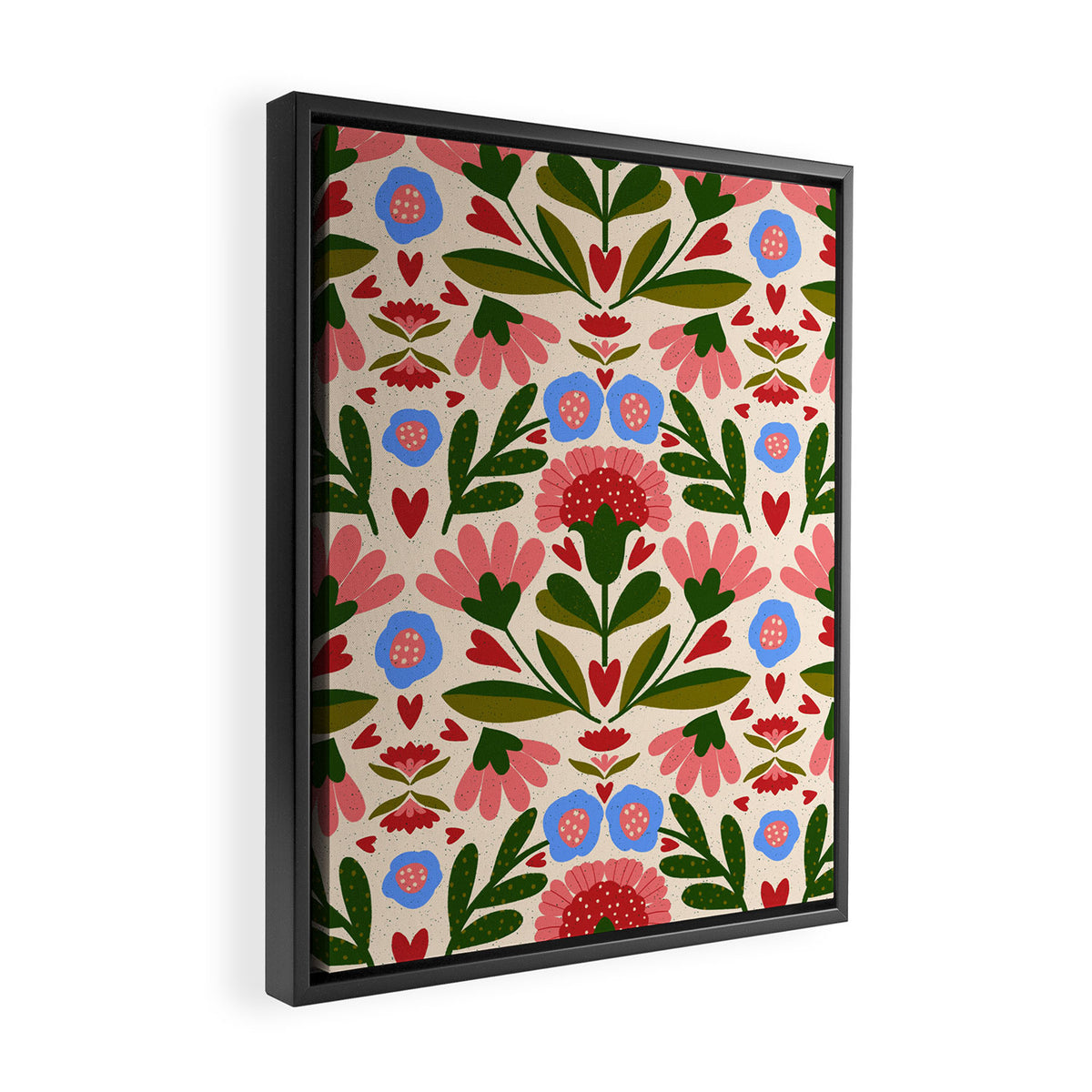 Pink, Green and Blue Folk Art Floral  Framed Canvas Print Gallery Image 2