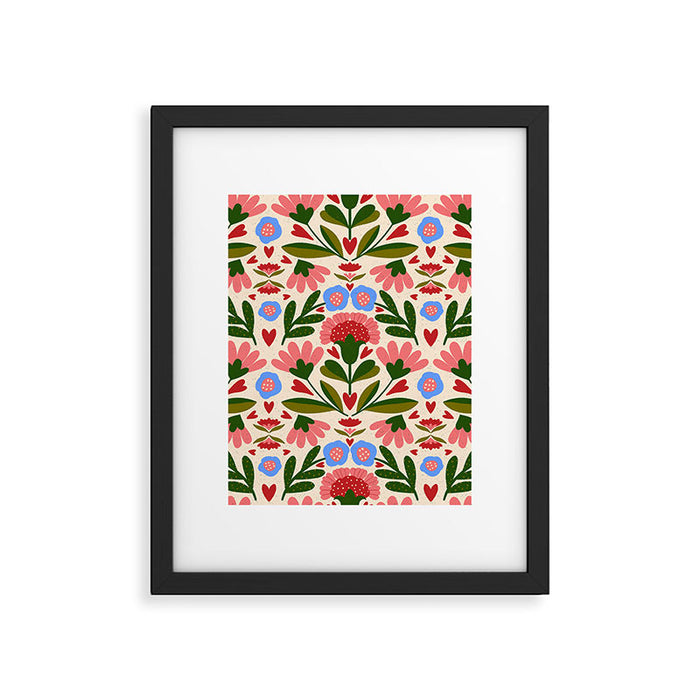 Pink, Green and Blue Folk Art Floral  Framed Art Print Gallery Image 1